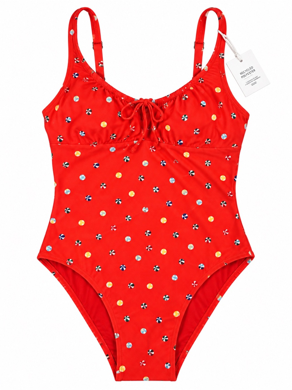 Women's Red Polka Dot One-Piece Swimsuit with Front Tie
